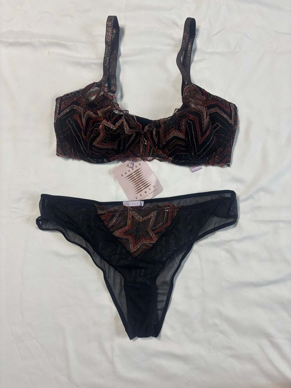 Savage X Fenty Shining Star Embroidered Balconette Bra and Panty Set